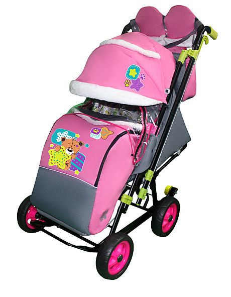  Санки-коляска Galaxy city 1 розовый мишка 